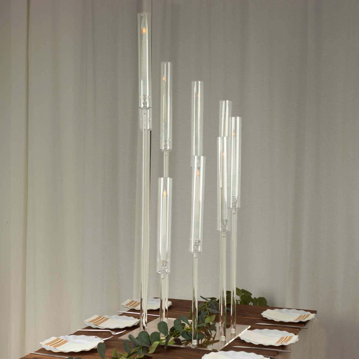 Efavormart 23" Tall Clear 3-Arm Crystal Round Glass Taper Candle Candelabra, Pillar Candle Holder Wedding Centerpiece