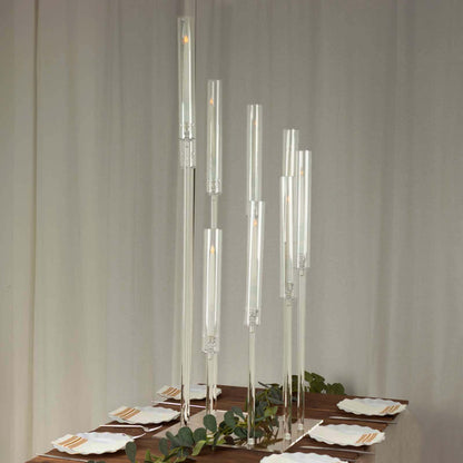 Efavormart 23" Tall Clear 3-Arm Crystal Round Glass Taper Candle Candelabra, Pillar Candle Holder Wedding Centerpiece
