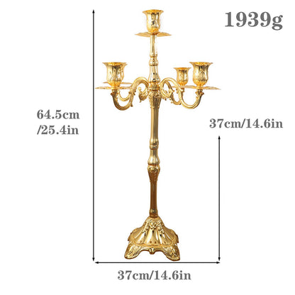 GIYDNEI 5 Arms Candelabra 25.4In Gold Candlestick Holder for Taper Candles, Candle Holder Stand Table Centerpieces for Wedding Home Decoration,Silver,14.6" Wx25.4 H