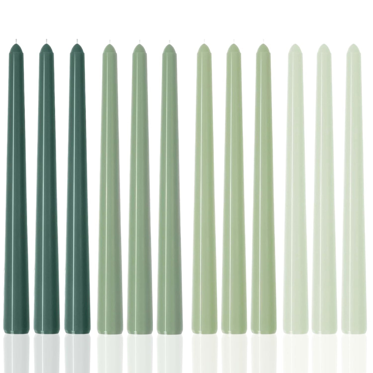 10 Inch Green Taper Candles-Dripless Unscented Spring Tapered Candle Smokeless Candlestick Long Slow Burning 8 Hours Tall Sticks for Christmas Wedding Dinner Parties 12 Pack