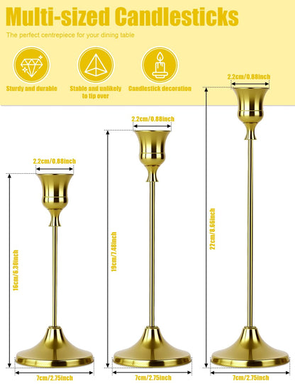 2 Sets(6 Pcs) Brass Tapered Candle Holder,Candlestick Tall Metal Candlestick Holders for Table Centerpiece Home Decor for Wedding Fireplace Mantel Housewarming Gift Fits 3/4 Inch Thick Candles