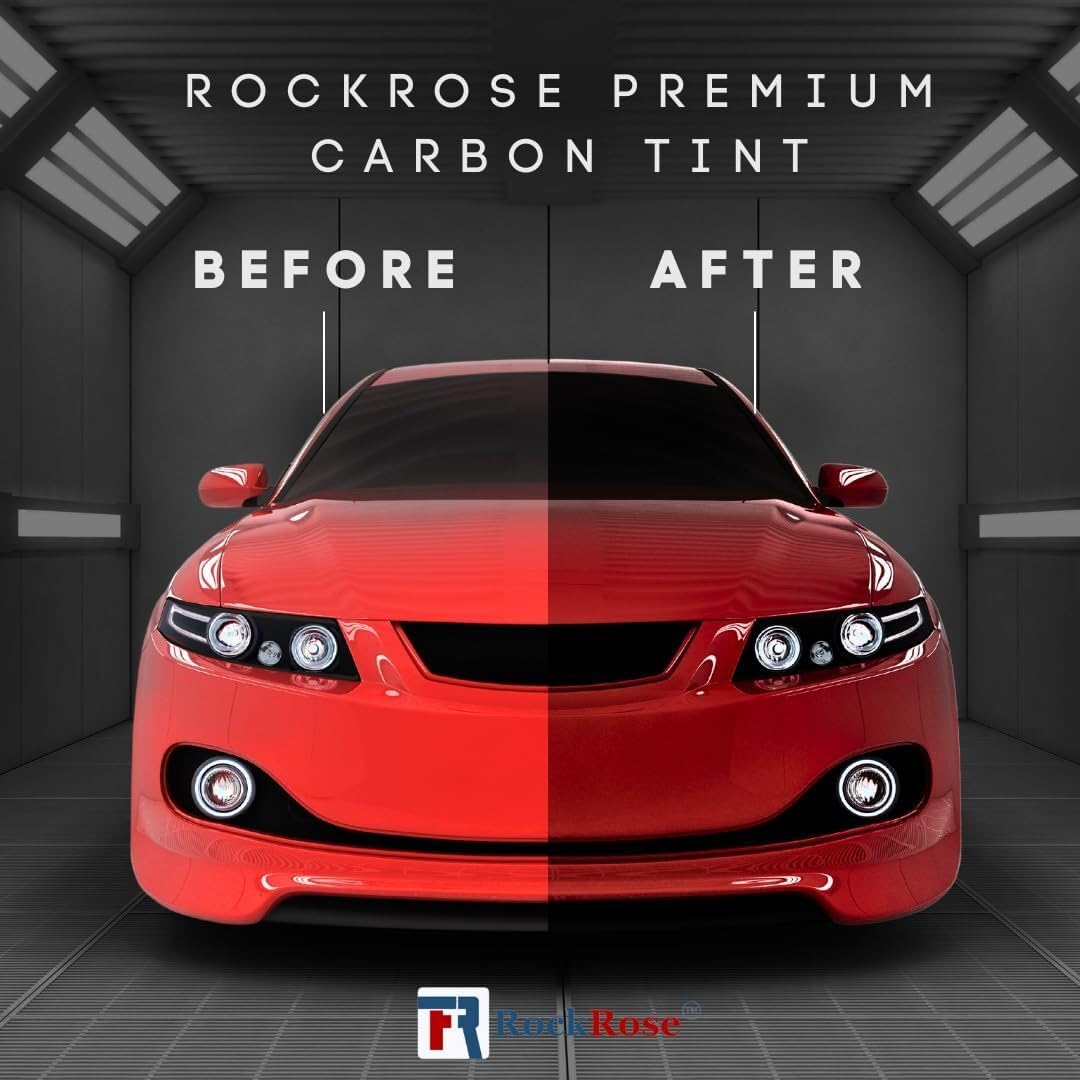 RockRose 1% Premium Carbon Car Window Tint 12 in x 100FT 2PLY Charcoal Privacy Film Heat, UV, and IRR Block Tint for Cars or Home Adhesive Film Easy Shrink, Plotter Friendly Pro Grade