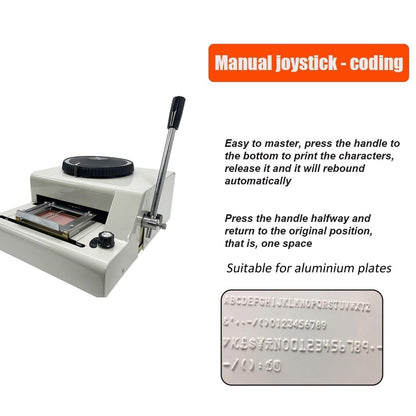 Manual Stamping Machine, Dog tag Coding with 5 Aluminum Tags, 72 Characters, 2 Gear Kerning, Metal Code Printing