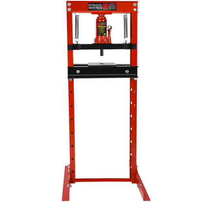 PULLAFUN Hydraulic Press, 12-Ton Benchtop Hydraulic Shop Press with Press Plates, H-Frame Garage Floor Press, Adjustable Working Table Height, Red