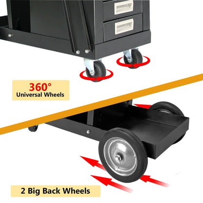 MAYNIYJK Welding Cart wit 4 Drawers, Heavy Duty Rolling Welder Cart with Wheels Handles and Gas Tank Holder, for TIG MIG Welder and Plasma Cutter, Black
