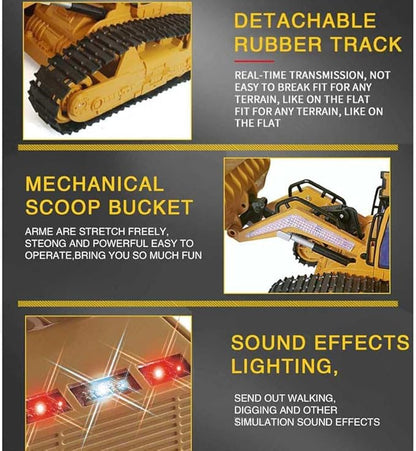 RC Skid Steer Loader Construction Truck 1/14 Remote Control Bulldozer Crawler with Lights 9 Channel RC Front Loader 360° Rotation 2.4G Full Function Engineering Vehicle Excavator Toys