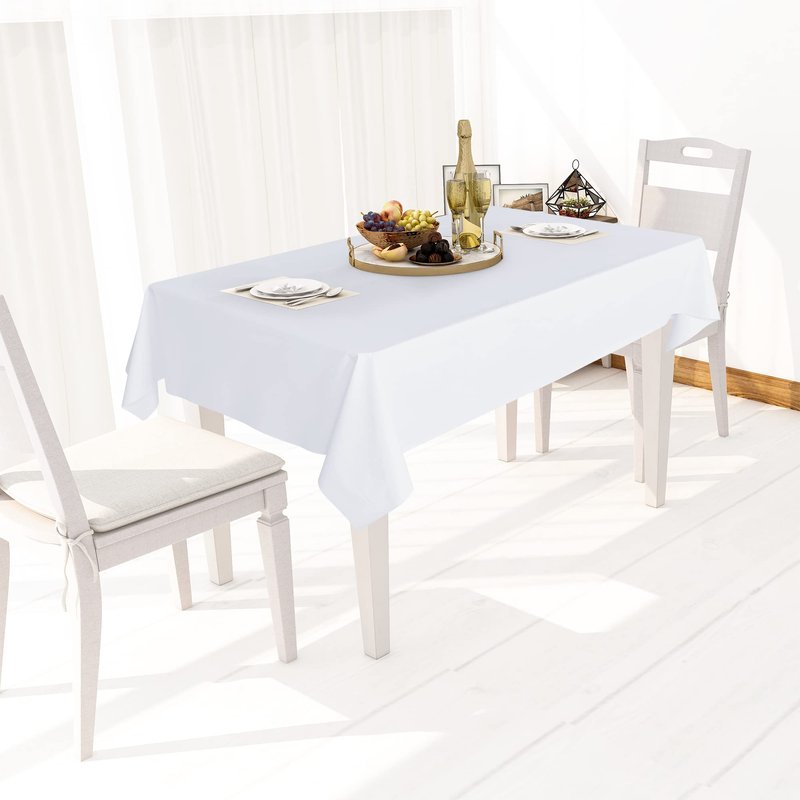 sancua 100% Waterproof Rectangle PVC Tablecloth - 54 x 140 Inch - Oil Proof Spill Proof Vinyl Table Cloth, Wipe Clean Table Cover for Dining Tables, Buffet Parties and Camping, White
