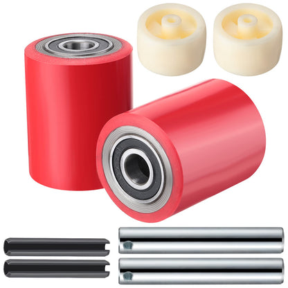 Minatee 12 Pcs Pallet Jack/Truck Load Wheels Full Set with Bearings Axles and Entry Exit Roller (Red)
