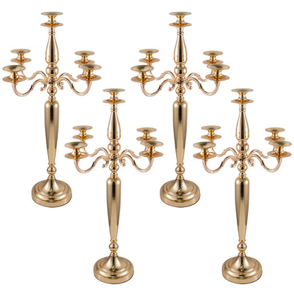 Vincidern 28'' Tall Gold 5 Arm Candelabra Centerpieces for Table, 4pcs Taper Candle Holder for Wedding Decoration, Party, Event, Christmas Candelabra