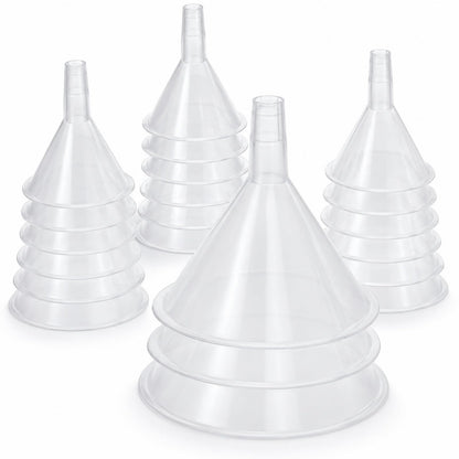 RHBLME 20 PCS Plastic Funnels Set, 4.7 Inch Wide Mouth Clear Plastic Funnels for Filling Bottles, Multipurpose Large Funnel with Long Reaching Spout, Water Bottle Funnel for Powder Liquid Spices