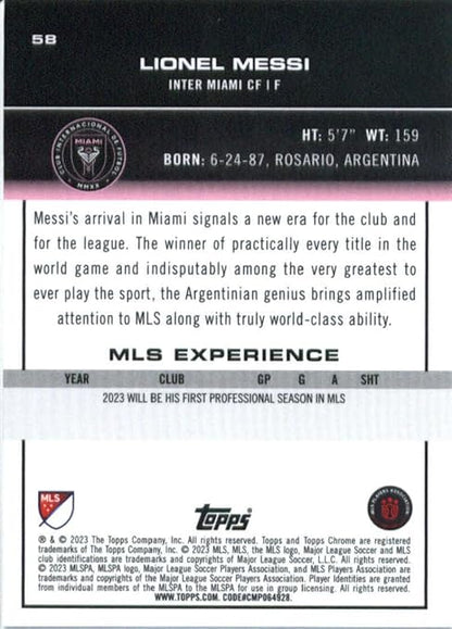 2023 Topps Chrome Major League Soccer - MLS - #58 Lionel Messi Inter Miami CF Soccer Card - Sportscard Superstore