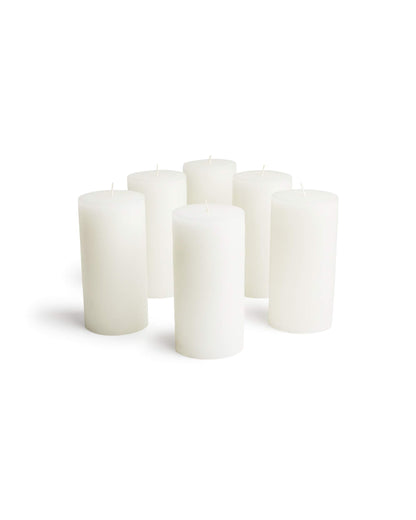 Mottled Pillar Candles by Bask - Set of 6-3" x 6" Dripless Unscented Candles in White for Home Decor, Relaxation & All Occasions
