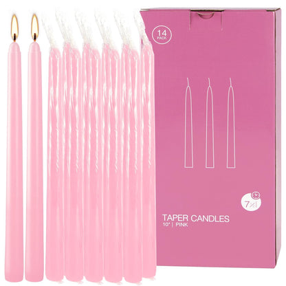 14-Pack Pink Taper Candles - 10 Inch Unscented Dripless Candlesticks, Long Burning for Weddings, Bridal Showers, Valentine's Day & Romantic Dinner Parties