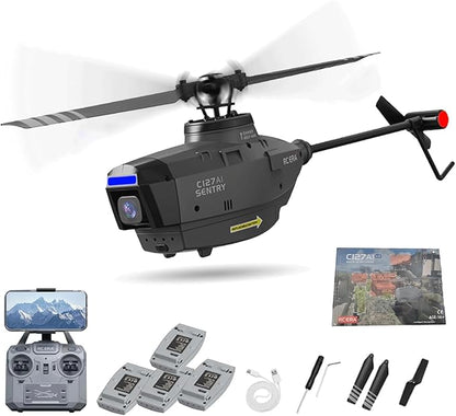 RC ERA C127AI RC Helicopter for Adults Black Hornet with 1080p HD Camera 4CH Brushless Motors Optical Flow Positioning Altitude Hold RTF Military Drone Aircraft