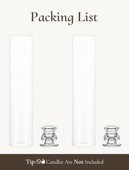 Inweder Glass Hurricane Candle Holder: 12" Tall Candlestick Holder with Cylinder Windproof Cover Clear Taper Candle Holders for Wedding Party Birthday Christmas Home Decor Set of 2
