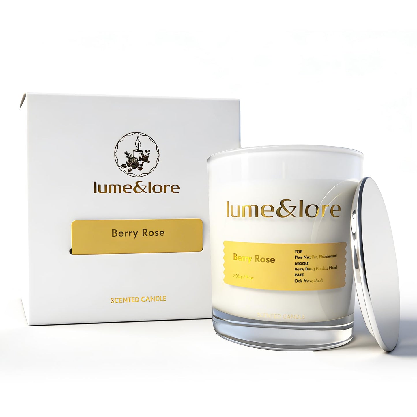 Berry Rose Scented Candle - 7oz Natural Soy Wax, Romantic Floral Aroma for Date Nights & Spa Moments