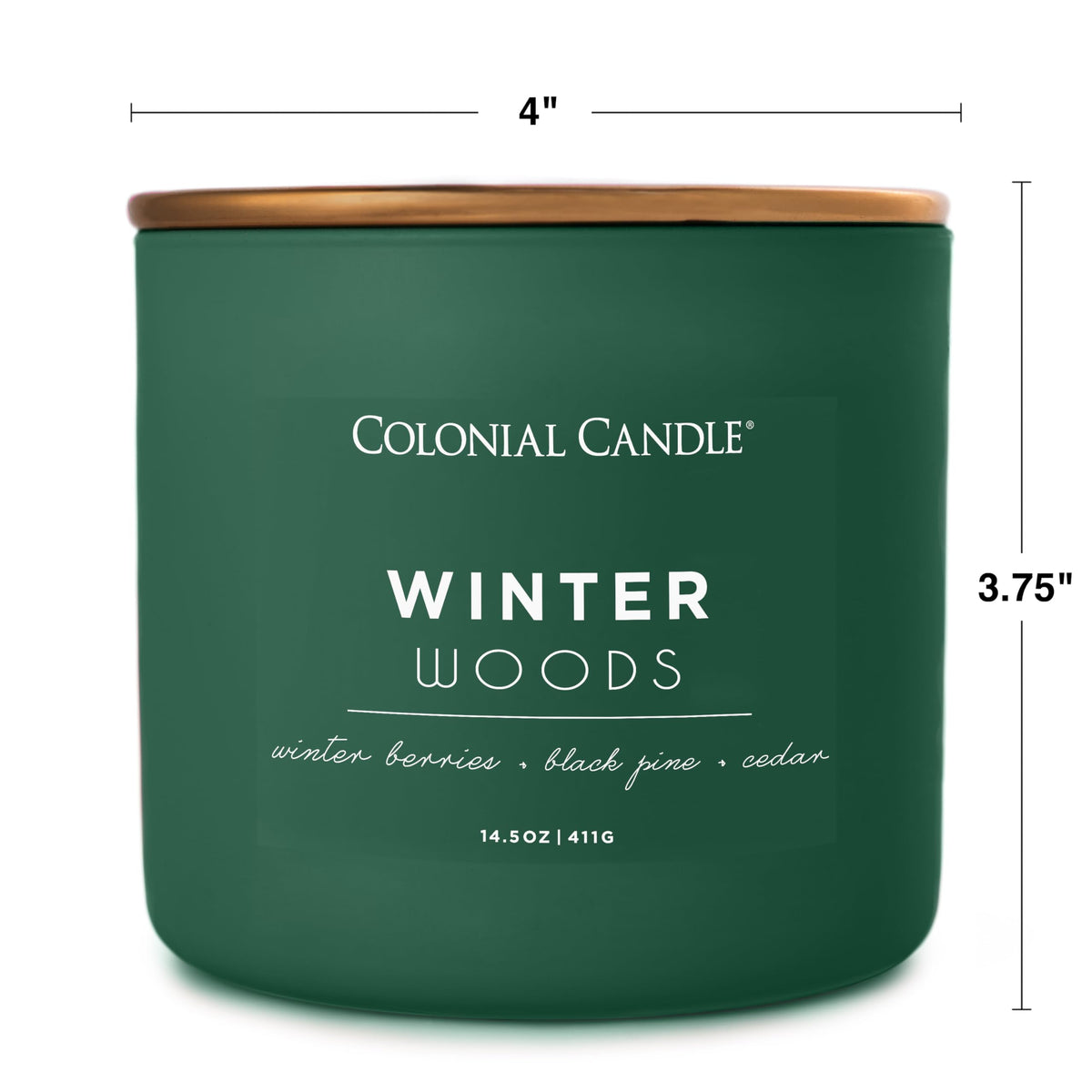 Colonial Candle Winter Woods Scented Jar Candle, Pop of Color Collection, 3 Wick, Green, 14.5 oz - Up to 60 Hours Burn