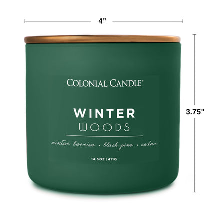 Colonial Candle Winter Woods Scented Jar Candle, Pop of Color Collection, 3 Wick, Green, 14.5 oz - Up to 60 Hours Burn