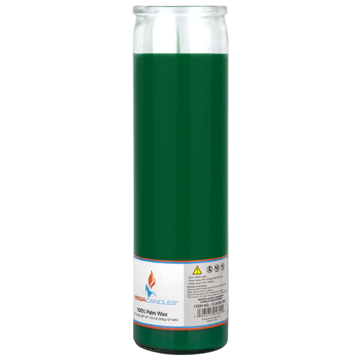 Mega Candles 1 pc Unscented Green Glass Container Devotional Prayer Candles, Shortening Wax Candle 2 Inch x 8 Inch, Sanctuary, Vigils, Prayers, Spiritual, Blessings, Religious, Altar, Remembrance