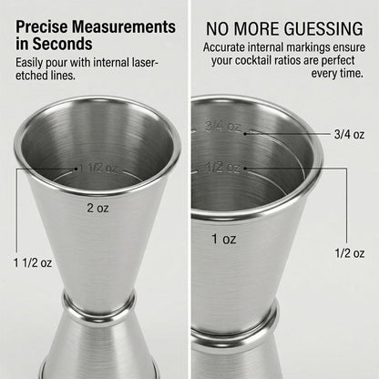 Barfroee Japanese Cocktail Jigger - 1oz & 2oz Double Jigger with Internal Measurement Markings - 304 Stainless Steel Bar Tool for Mixology - Accurate Shot Measure for Drinks