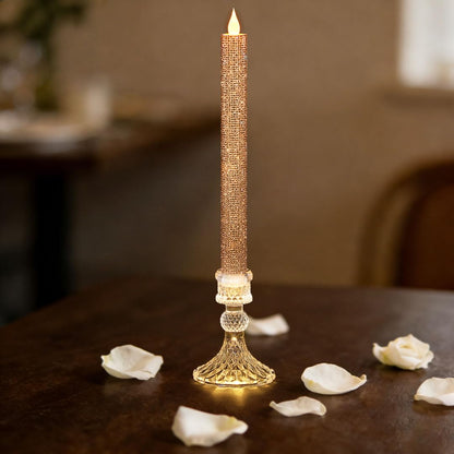 MISSTIME Flameless Taper Candles with Illuminated Crystal Glass Candle Holder - Remote Timer 2AA Battery Operated 500+ Hours Rose for Thanksgiving/Xmas Decor, Wedding Centerpiece (2 Pack)