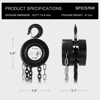 VIVOHOME 3-in-1 Electric Hoist, Powerful 110V Portable Winch with 1540Lbs Loading Capacity with SPECSTAR Hand Chain Hoist 1 Ton 2200 Lbs Capacity 10 Feet with 2 Heavy Duty Hooks