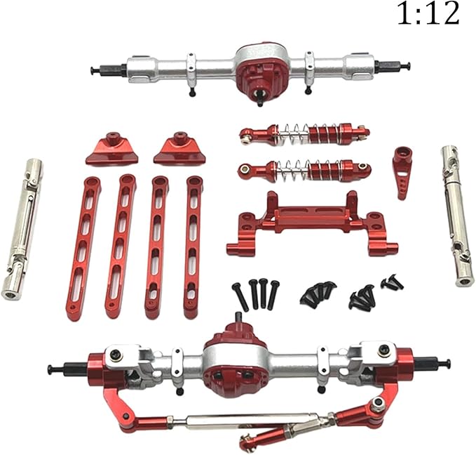 RC Car Upgrade Parts Front and Rear Assembly Kits Metal for MN82 LC79 MN78 1/12 Scale RC Hobby Car Red 15x20x5cm