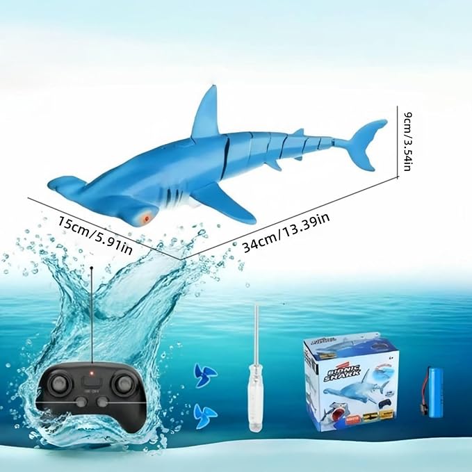 Beach and Summer Pool Remote Control Shark Boat Bath Toy RC Submarine Robo Shark Model Realistic Wiggle-Tail Electric Fish Hammerhead and Dusky Sharks Kids Gift Pool Toy for Ages 6–12 (Gray)