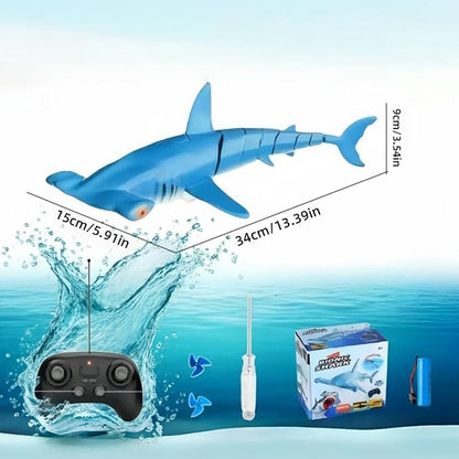 Beach and Summer Pool Remote Control Shark Boat Bath Toy RC Submarine Robo Shark Model Realistic Wiggle-Tail Electric Fish Hammerhead and Dusky Sharks Kids Gift Pool Toy for Ages 6–12 (Gray)