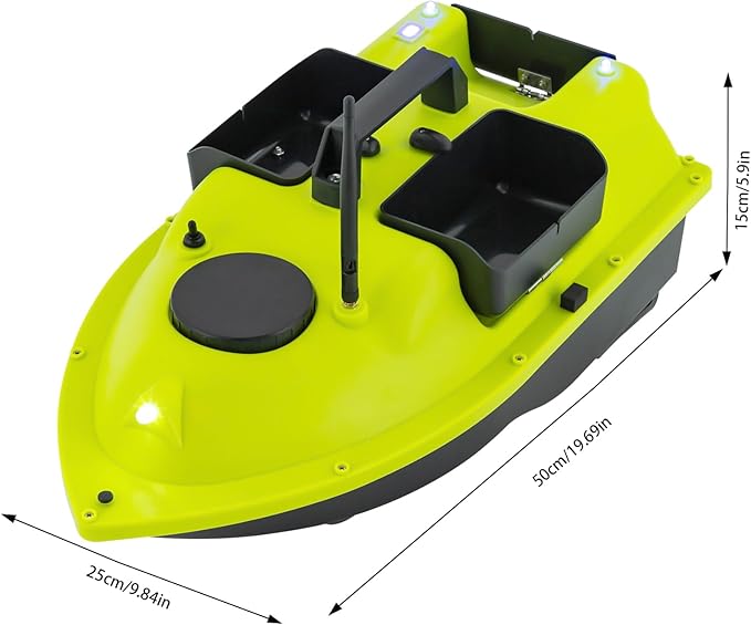 RC Bait Boat 600m/1968ft Long-Distance Control Surf Fishing Bait Boat 4.4LBS Loading Capacity with Dual 5200mAh Battery and LCD for Lake/Ocean Angling Auto Navigation (Green)
