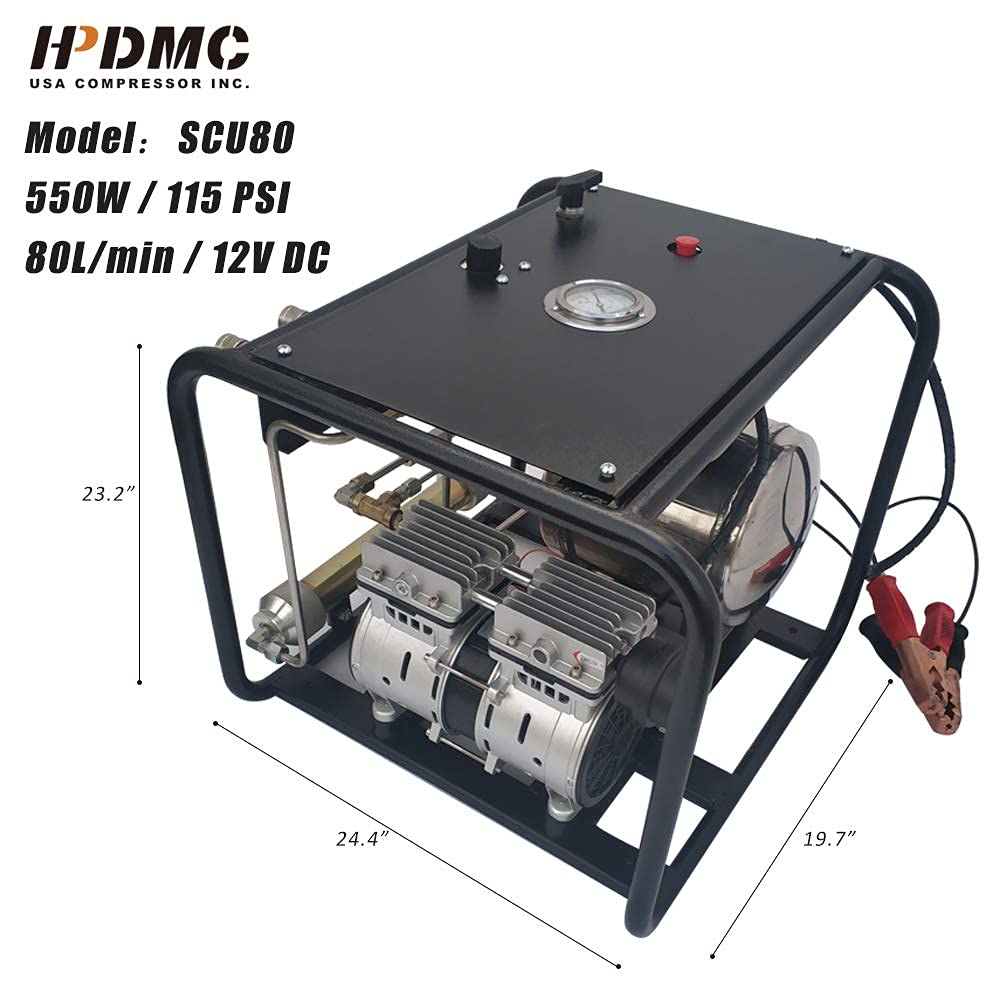 HPDMC Oil-free Dive 12V 550W Air Compressor System Vacuum Pump with 1x50 FT Hose & 1xRegulator / Respirator for Snorkeling Diving