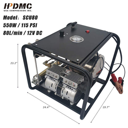 HPDMC Oil-free Dive 12V 550W Air Compressor System Vacuum Pump with 1x50 FT Hose & 1xRegulator / Respirator for Snorkeling Diving