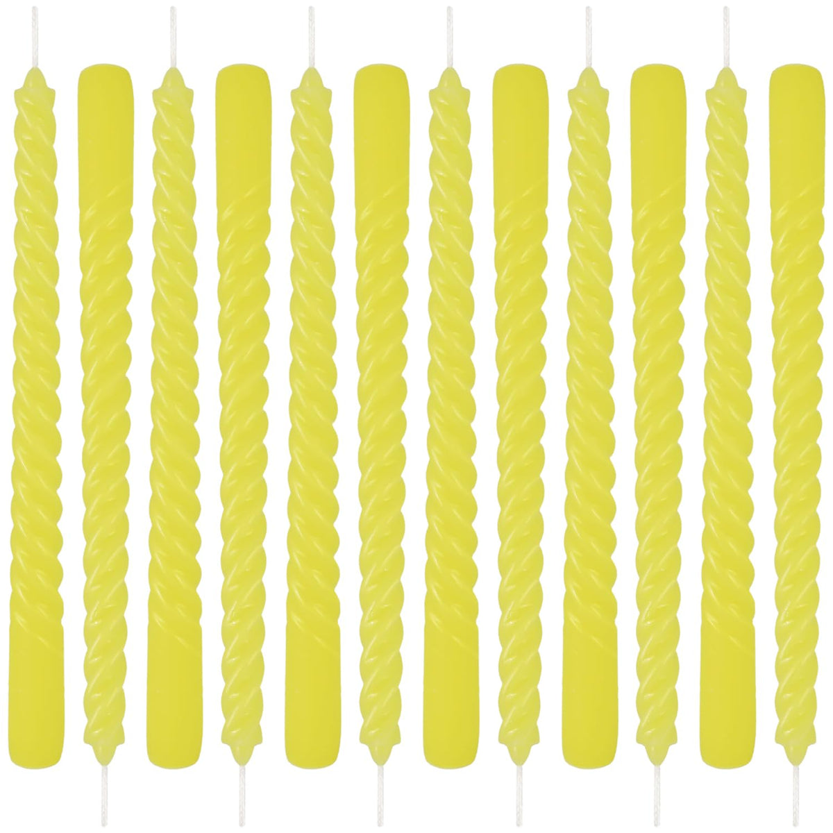 12 Pack 10 inch Yellow Spiral Taper Candles - Dripless, Smokeless, Unscented - 7 Hours Long Burning - Spiral Tall Candlesticks - Perfect for Home Decor, Weddings,Halloween, and Special Occasions.
