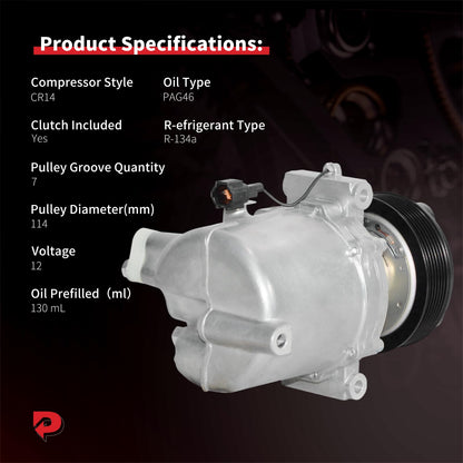 PHOBOOS A/C Compressor with Clutch Compatible with Nissan Frontier 2005-2019 L4 2.5L/V6 4.0L, Xterra 2005-2015, V6 4.0L, Fast Cooling, Low Noise, Easy Installation, Ref. 58885