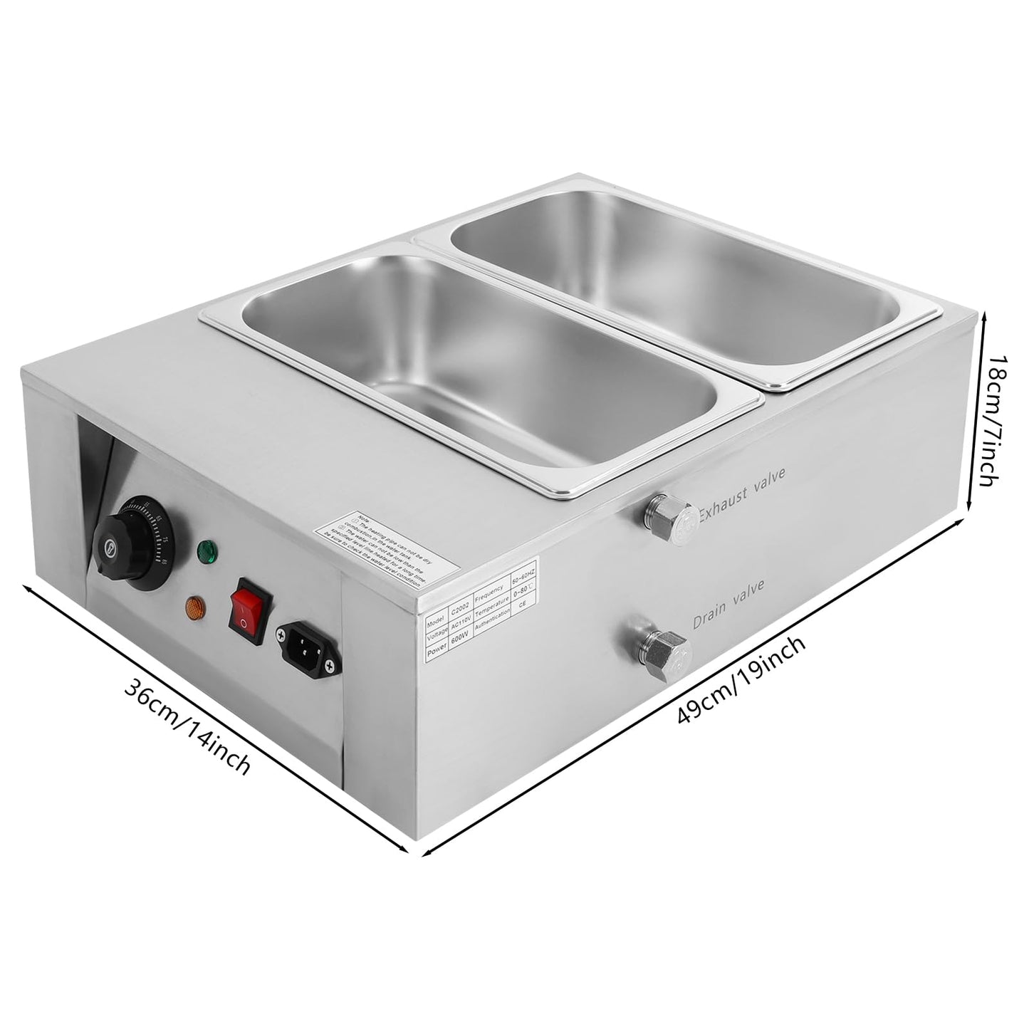 Chocolate Melting Pot, 2 Tanks Commercial Chocolate Tempering Machine 600W, Adjustable Temperature 77-185°F, 304 Stainless Steel Electric Chocolate Melter Cheese Warmer, Melting and Heating Pot