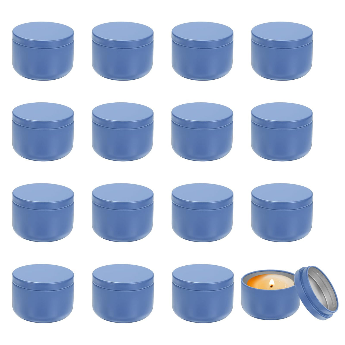 MECCANIXITY 3oz Candle Tins, 16pcs Metal Candle Tins Jars with Lids Round Empty Tin Can Containers Bulk for Storage Tea and Making DIY Arts Crafts Christmas Gifts, Blue