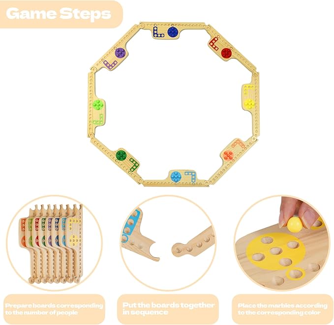 Jokers and Marbles Board Game - Wooden Travel Game for 2-8 PlayersCard and Marble Gamewith 8 Game Boards 4 Cards 40 Marble - for Travel &amp Parties and Family Nights
