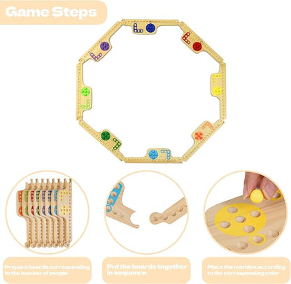 Jokers and Marbles Board Game - Wooden Travel Game for 2-8 PlayersCard and Marble Gamewith 8 Game Boards 4 Cards 40 Marble - for Travel &amp Parties and Family Nights