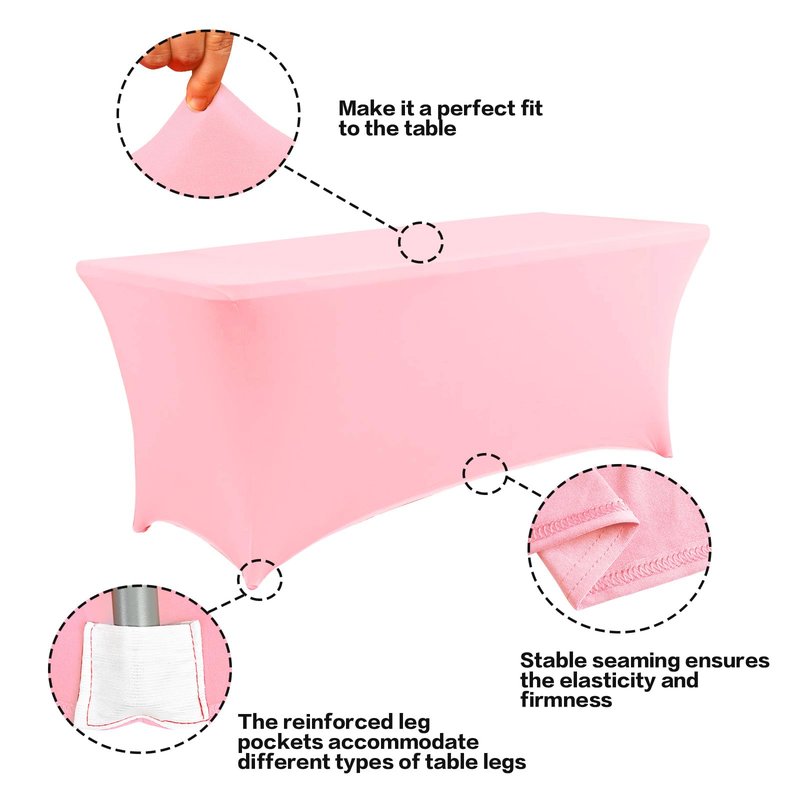 IVAPUPU 2 Pack 4FT Table Cloth for Rectangular Fitted Events Stretch Pink Table Covers Washable Table Cover Spandex Tablecloth Table Protector for Party, Wedding, Cocktail, Banquet, Festival