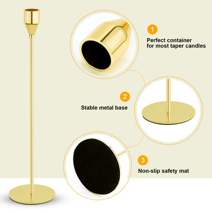 Gold Candlestick Holder Set of 12 for Taper Candles, Decorative Candle Holders Bulk Candle Stick Holders Taper Candle Holders for Table Centerpiece Wedding Dinning Party Anniversary Home Decor