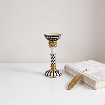 Checkered Animal Candle Holders, Resin Black White Checkered Tiger Head Candlestick Holders, Cute Black-and-White Pillar Candle Stand Home Decorations (Deer)