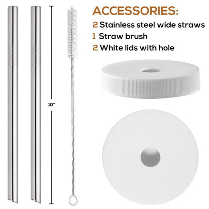 12 PACK Glass Juice Bottles with 12 Airtight Lids & 2 Straw Hole Lids & 2 Straws - 16OZ Travel Juicing Jars, Drinking Water Cups - Reusable Tall Mason Jar for Juice, Bubble Tea, Smoothie, Kombucha