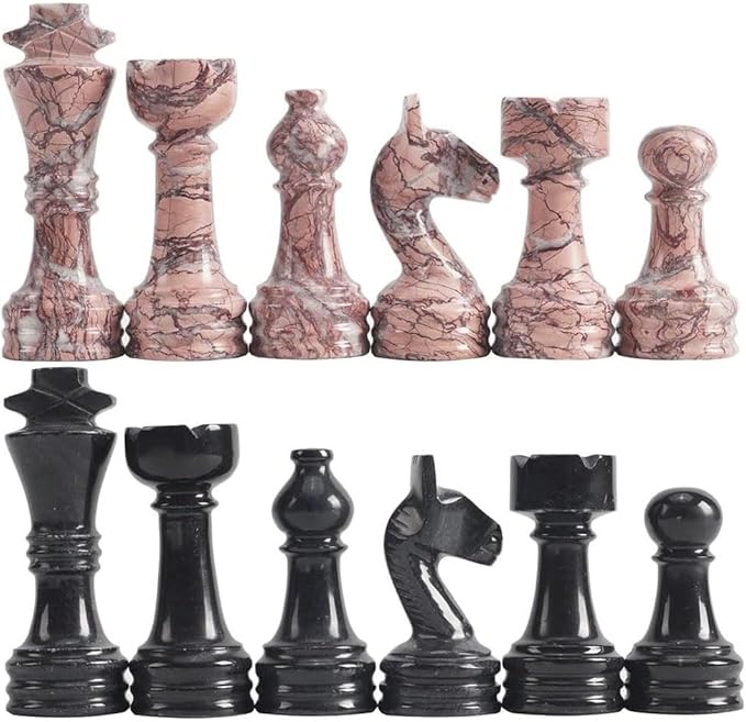 Radicaln Marble Chess Figures 3.5'' Inches Black and Marinara Handmade Chess Pieces Game for Adults Marble Chess Set Figures Chess Board Game