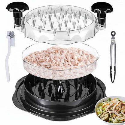 Haarshe Upgraded 5-in-1 Large Chicken Shredder with Cleaning Brush & Tong 10'' Pro Chicken Shredder Tool Twist Large Stable Anti-Slip Ergonomic Handle, Removable Tray, Dishwasher Safe, BPA Free