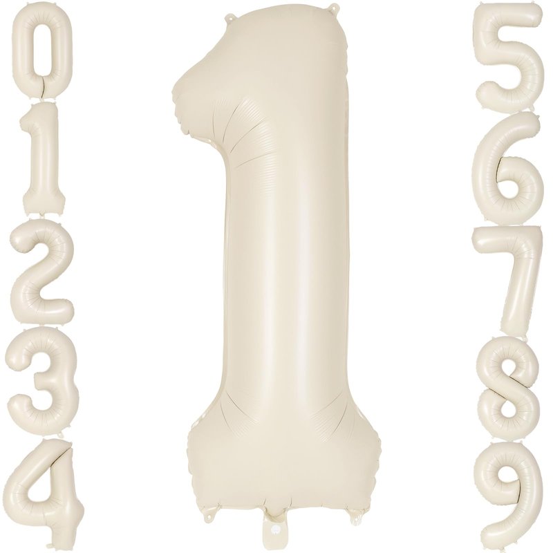 Cream Number 1 Balloon 40 Inch, Big Large Foil Helium Number Balloons, Jumbo Giant Beige Mylar Number 1 Balloons for 1st First Birthday Party Decorations Supplies Anniversary