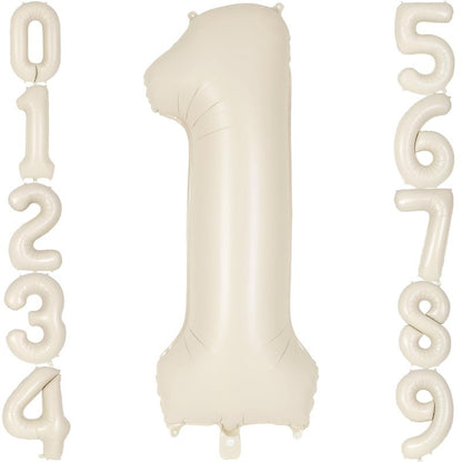 Cream Number 1 Balloon 40 Inch, Big Large Foil Helium Number Balloons, Jumbo Giant Beige Mylar Number 1 Balloons for 1st First Birthday Party Decorations Supplies Anniversary