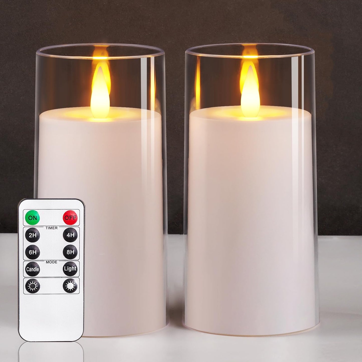 Homemory Realistic Flickering Flameless Candles, Battery Operated Candles, LED Fake Electric Candle with Remote Control and Timer for Home, Christmas Decoration, White, Set of 2 (H 6" 6")