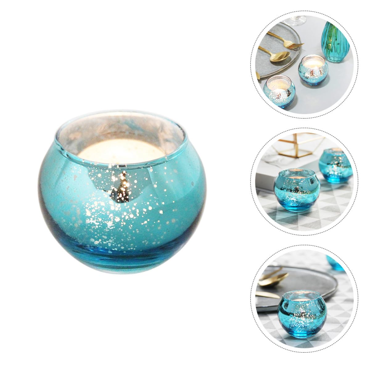 RUNROTOO 12pcs Blue Speckled Glass Candle Holders Hollow Candle Cups Decorative Votive Candleholder Set for Table and Hotel Décor