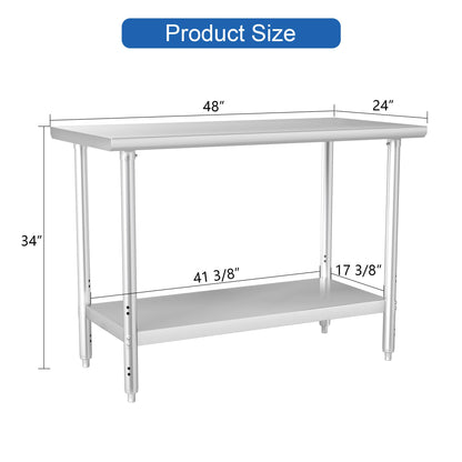 HARDURA All Stainless Steel Table 24X48 Inches Metal Table Commercial Kitchen Prep Table with Adjustable Undershelf NSF for Prep