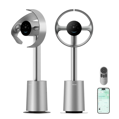DREAME Bladeless Tower Fan for Bedroom, Smart Standing Fan with 270° Spatial Airflow for Whole-Room Circulation, 59ft/s High Velocity, 10 Speeds 3 Modes, Temperature-Adaptive Airflow, MF10-Silver